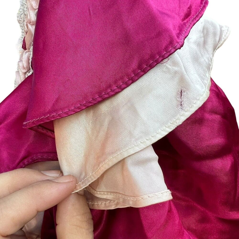 Vintage Gunne Sax Burgundy Satin Pink Lace Short Puff Sleeve Maxi Dress No Size - Picture 6 of 16